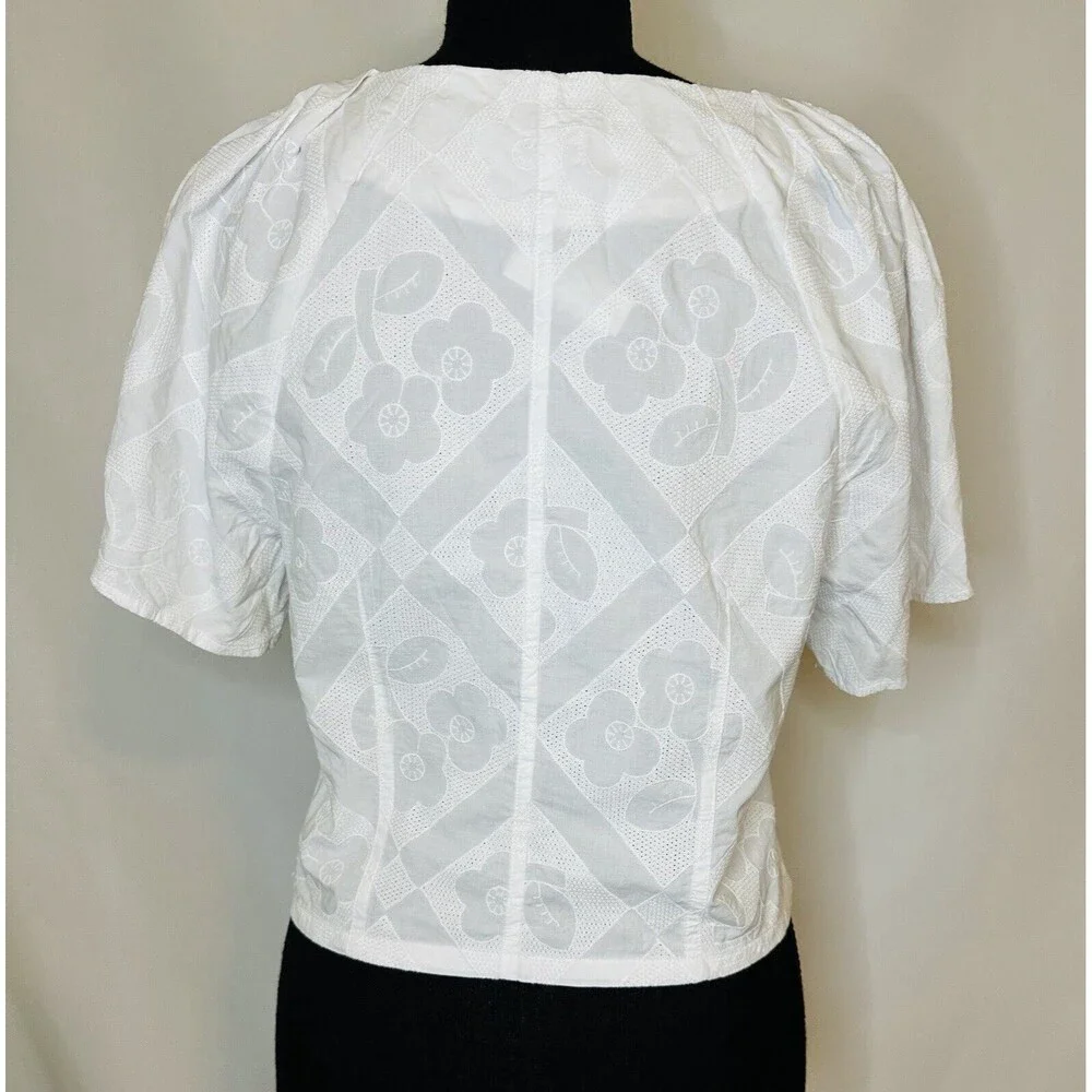 MADEWELL Crop V-Neck‎ Floral White Top Puff Sleeve CottageCore SIZE 0 NWT